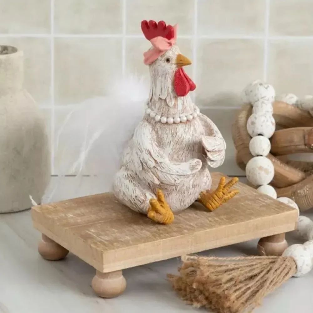Rooster With Pearls Figurine with Red and White